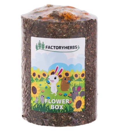 Factory Herbs FLOWER BOX – tunel celulozowy z ziołami i warzywami dla królików i gryzoni 150 g