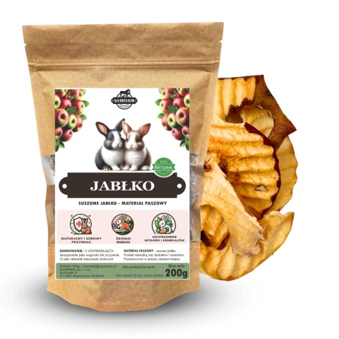 Samfarm Suszone jabłko 200g – naturalny gryzak i przysmak dla królików i gryzoni Samfarm Suszone jabłko 200g – naturalny gryzak i przysmak dla królików i gryzoni