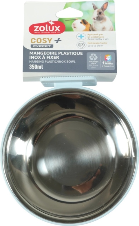 ZOLUX COSY miska dla królika i kawii, plastik/inox, 350 ml – niebieski