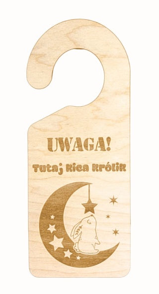 Zawieszka drewniana "Uwaga! Tutaj kica królik"
