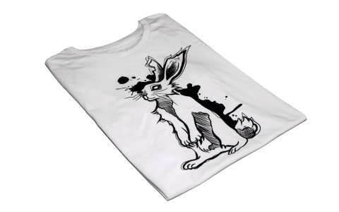 Królik koszulka damska M Cropped z grubej bawełny organicznej T-shirt - koszulka z królikiem