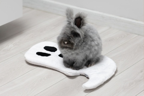 Set of 2 — Ghost Minky Cushion/Mats (White + Black) for Rabbits & Rodents, 50 × 35 cm – Halloween