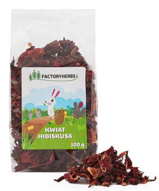 Factory Herbs kwiat hibiskusa 100g - kwiaty dla szynszyli, kwiaty dla królika