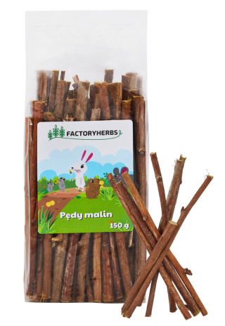 Factory Herbs Pędy malin 150g - gałązki, gryzaki dla królików, świnek morskich, szynszyli