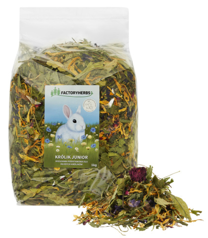 Factory Herbs KRÓLIK JUNIOR mieszanka podstawowa dla młodych królików 1kg - jedzenie dla królika, zioła dla królika