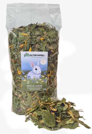 Factory Herbs KRÓLIK JUNIOR mieszanka podstawowa dla młodych królików 500g - jedzenie dla królika, zioła dla królika